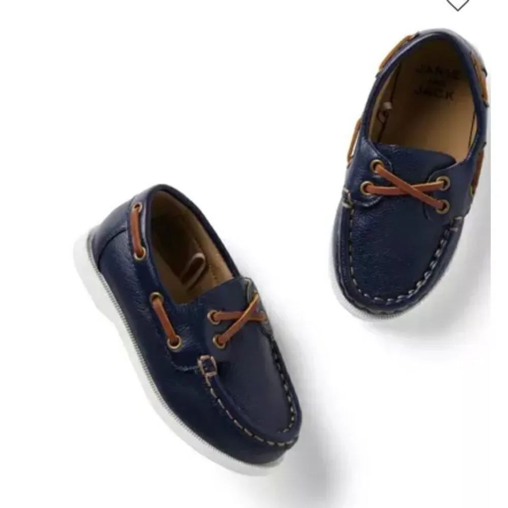 Janie and Jack 100045616 Boy Leather Boat Shoe Navy Blue size 4 NWT